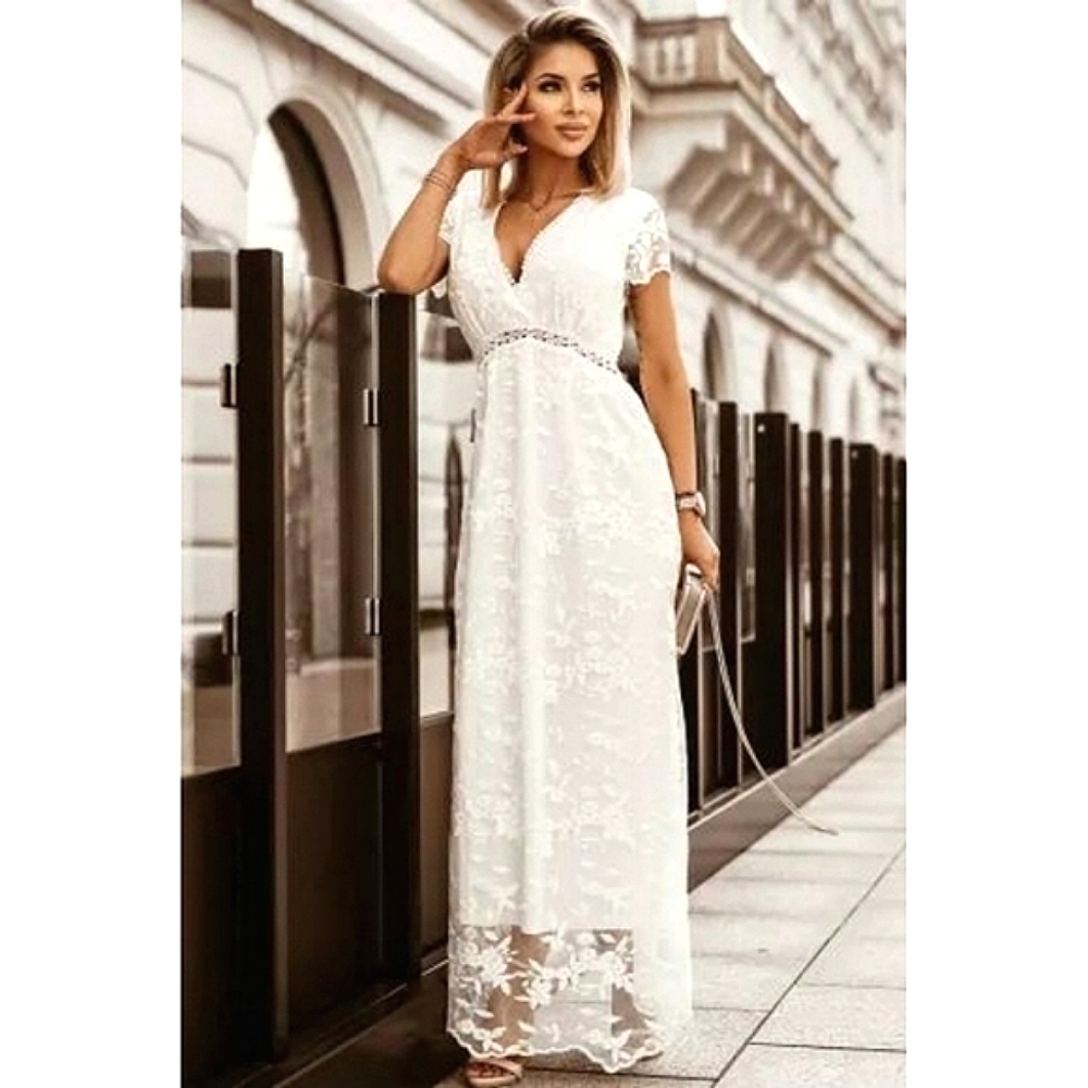 LAST ONE! Boho Lace Bridal V-Neck Maxi Dress